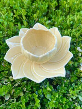 60's Yellow Pedestal Bowl /Vase Ceramic Floral Dish
